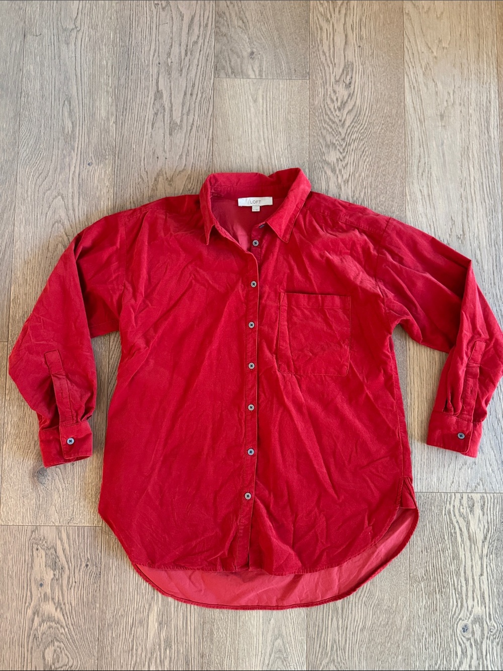 LOFT Oversized Bright Red Baby Corduroy Button-Down Shirt